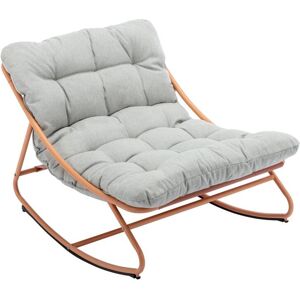 Vente-unique.com Fauteuil de jardin a bascule en acier - Orange et coussin gris clair - SARANI de MYLIA