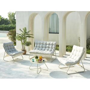 Vente-unique.com Salon de jardin en acier : 1 canape 2 places, 2 fauteuils et 1 table basse - Beige - OLIVAN de MYLIA