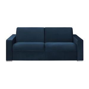 Vente-unique Canape 4 places convertible express en velours bleu nuit - Couchage lattes larges 160 cm - Matelas 22 cm avec memoire de forme CALITO