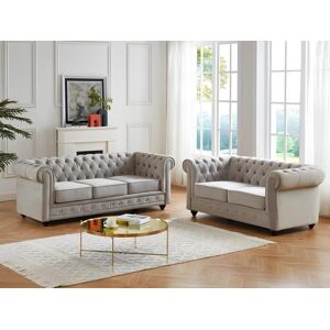 Vente unique Canapes 3 places et 2 places CHESTERFIELD Velours gris clair