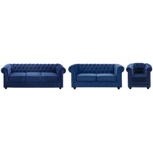 Vente-unique Canapes 3 places 2 places et un fauteuil CHESTERFIELD - Velours bleu roi