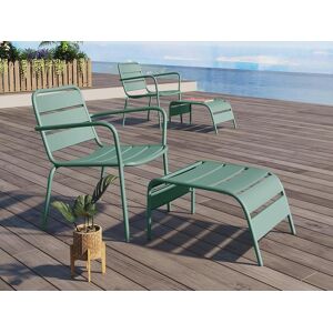 MYLIA Fauteuil bas de jardin empilable + repose pied en métal - Vert amande - MIRMANDE de MYLIA