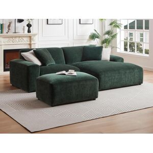 Canape d'angle droit et pouf en velours côtele vert sapin TIRONO de Maison Cephy