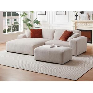 Canape d'angle gauche et pouf en velours côtele beige TIRONO de Maison Cephy