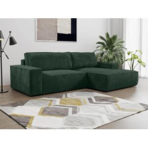 Vente-unique Canape d'angle droit convertible en velours côtele vert sapin AMELIA