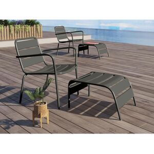 MYLIA Fauteuil bas de jardin empilable + repose pied en métal - Gris foncé - MIRMANDE de MYLIA