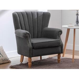 Vente-unique Fauteuil en tissu anthracite finition cloutée BATOUMI