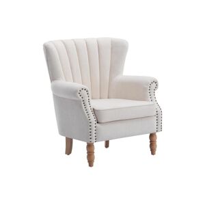 Vente-unique Fauteuil en tissu crème finition cloutée BATOUMI