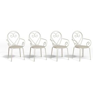 Lot de 4 fauteuils de jardin empilables en metal facon fer forge Beige GUERMANTES de MYLIA