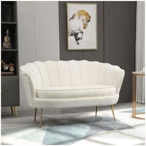 Homcom Canape 2 places coquillage canape design dim. 130L x 77l x 77H cm pieds dores effiles velours creme