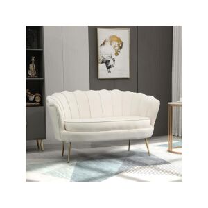 Homcom Canape 2 places coquillage canape design dim. 130L x 77l x 77H cm pieds dores effiles velours creme