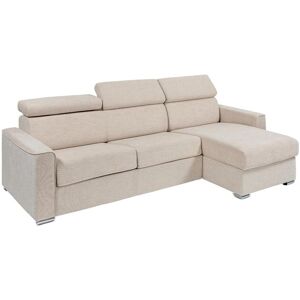 Vente-unique Canapé d'angle réversible convertible express en tissu beige - Couchage 140 cm - Matelas 18 cm - VIZIR