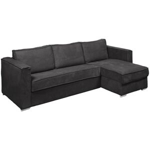 Vente-unique Canape d'angle convertible express et reversible en velours côtele gris anthracite - Couchage 140 cm - Matelas 14 cm LORETO