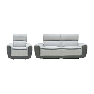 Vente-unique Canapé 3 places et fauteuil relax électrique en tissu gris clair ORIETTO