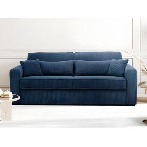 Vente unique Canape 4 places convertible express en velours cotele bleu Couchage 160 cm Matelas 18 cm MONDOVI