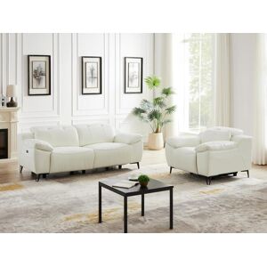 Vente-unique Canapé 3 places et fauteuil relax électrique en cuir blanc ROVETO