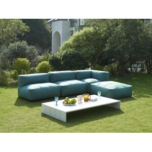 Salon de jardin modulable 4 places en tissu 2 fauteuils 1 angle 1 pouf et une table basse Vert LIVAI de MYLIA