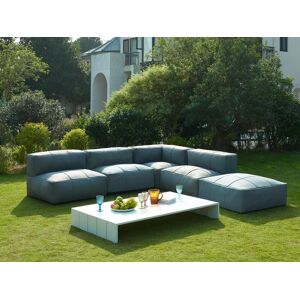 Salon de jardin modulable 5 places en tissu 3 fauteuils 1 angle 1 pouf et une table basse Anthracite LIVAI de MYLIA