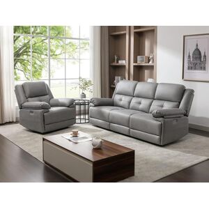 Vente unique Canape 3 places et fauteuil relax electrique en tissu gris DOLENE