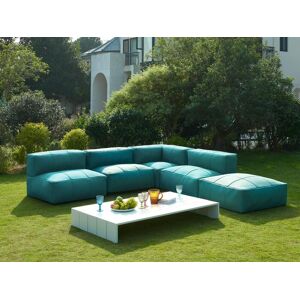 Salon de jardin modulable 5 places en tissu 3 fauteuils 1 angle 1 pouf et une table basse Vert LIVAI de MYLIA