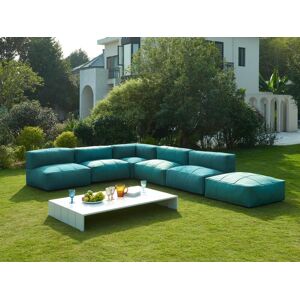 Salon de jardin modulable 6 places en tissu : 4 fauteuils, 1 angle, 1 pouf et une table basse - Vert - LIVAI de MYLIA