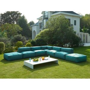 Salon de jardin modulable 7 places en tissu : 4 fauteuils, 1 angle, 2 poufs et une table basse - Vert - LIVAI de MYLIA