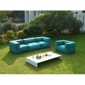 Vente-unique.com Salon de jardin modulable 4 places en tissu : 1 fauteuil avec accoudoirs, 1 fauteuil, 2 angles et une table basse - Vert - LIVAI de MYLIA