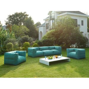 Vente-unique.com Salon de jardin modulable 5 places en tissu : 2 fauteuils avec accoudoirs, 1 fauteuil, 2 angles et une table basse - Vert - LIVAI de MYLIA