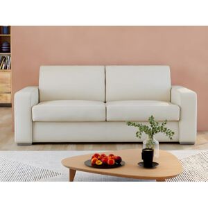 Vente-unique.com Canapé 3 places convertible express 100% cuir de buffle blanc matelas 22 cm DELECTEA II