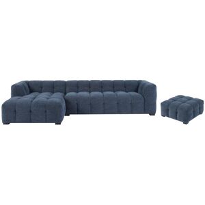 Canape d'angle gauche et pouf en tissu chine bleu DILOME de Pascal Morabito