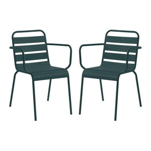 Vente-unique.com Lot de 2 fauteuils de jardin empilables en metal - Vert sapin - MIRMANDE de MYLIA