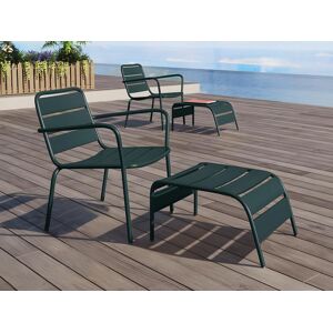 Fauteuil bas de jardin empilable repose pied metal Vert sapin MIRMANDE de MYLIA