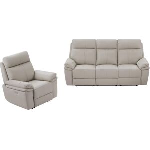 Vente-unique Canapé 3 places et fauteuil relax électrique en cuir gris clair MESOLA