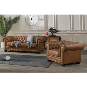 Vente uniquecom Canape chesterfield 3 places et un fauteuil BRENTON 100 cuir de buffle premium Caramel vintage