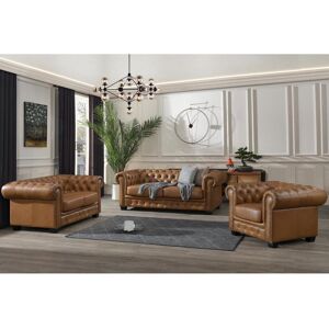 Vente-unique.com Canapés chesterfield 3 places 2 places et un fauteuil BRENTON 100% cuir de buffle premium - Caramel vintage