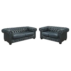 Vente-unique.com Canapés chesterfield 3 places et 2 places BRENTON 100% cuir de buffle premium - Vert de gris