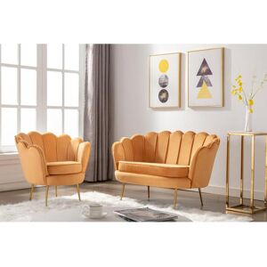 Canape 2 places et fauteuil coquillage en velours jaune moutarde DANDELION de Pascal Morabito