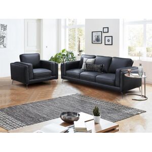 Vente-unique Canapé 3 places et fauteuil en cuir noir LECCO