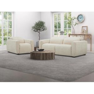 Vente-unique Canapé 3 places et fauteuil relax électrique en tissu beige LAGUNDI