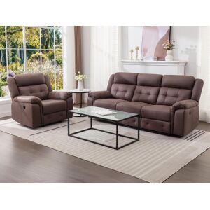 Vente-unique Canapé 3 places et fauteuil relax électrique en microfibre aspect cuir vieilli marron ORTIANO - Publicité