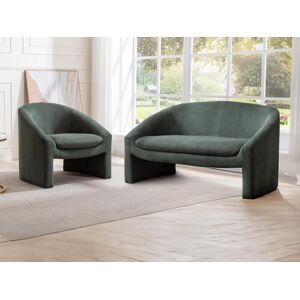 Vente unique Canape 2 places et fauteuil en velours cotele vert OSSANA