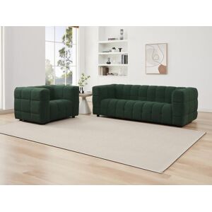 Canape 3 places et fauteuil en tissu bouclette vert LERICI de Pascal Morabito