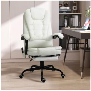 Vinsetto Fauteuil de bureau direction massant hauteur réglable dossier inclinable repose-pied + coussin lombaires intégrés revêtement synthétique blanc