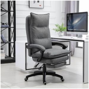 HOMCOM Fauteuil de bureau direction massant hauteur réglable dossier inclinable repose-pied intégré toile de lin gris chiné