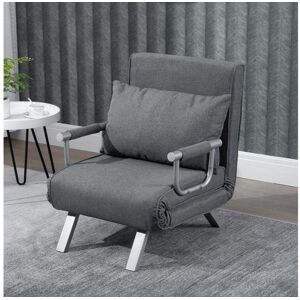 Homcom Fauteuil chauffeuse canape-lit convertible 1 place dehoussable grand confort coussin pieds accoudoirs metal suede gris