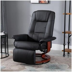 Homcom Fauteuil relax inclinable repose-pieds réglable pivotant 360° piètement bois revêtement PU noir