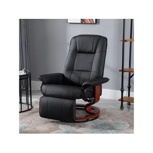 Homcom Fauteuil relax inclinable repose-pieds réglable pivotant 360° piètement bois revêtement PU noir