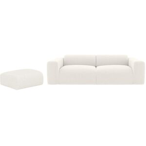 Vente-unique Canape 3 places et pouf en tissu bouclette blanc POGNI de Maison Cephy