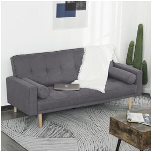 Homcom Canape convertible 3 places design scandinave dossier inclinable 3 positions pieds bois tissu lin gris