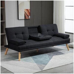 Homcom Canapé convertible 3 places design scandinave inclinaison dossier réglable 3 niveaux dossier centrale rabattable 2 porte-verres bois peuplier polyester anthracite - Publicité